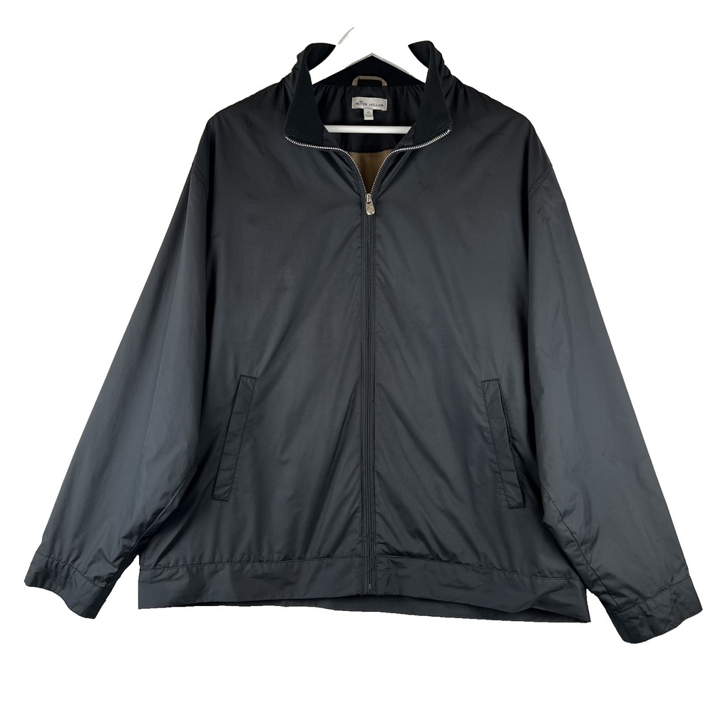PETER MILLAR Black Windbreaker Jacket mens XL Lightweight Pockets Zip Golf FLAWS